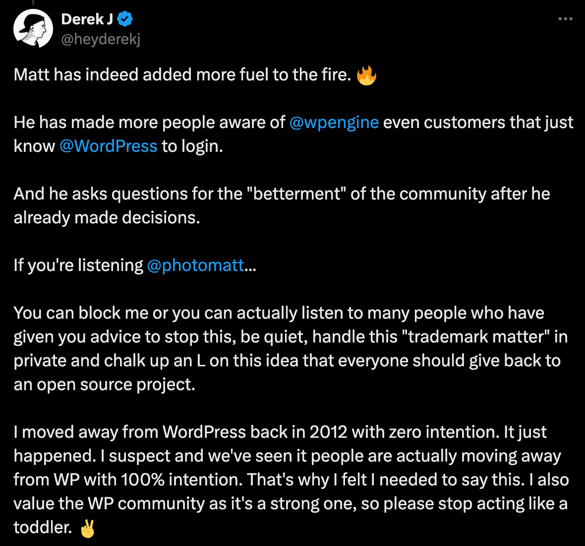 Another community response about the WordPress and WP Engine dispute