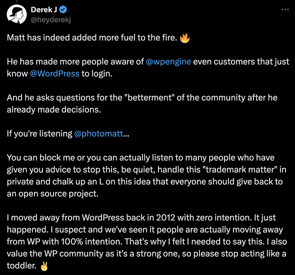 Another community response about the WordPress and WP Engine dispute