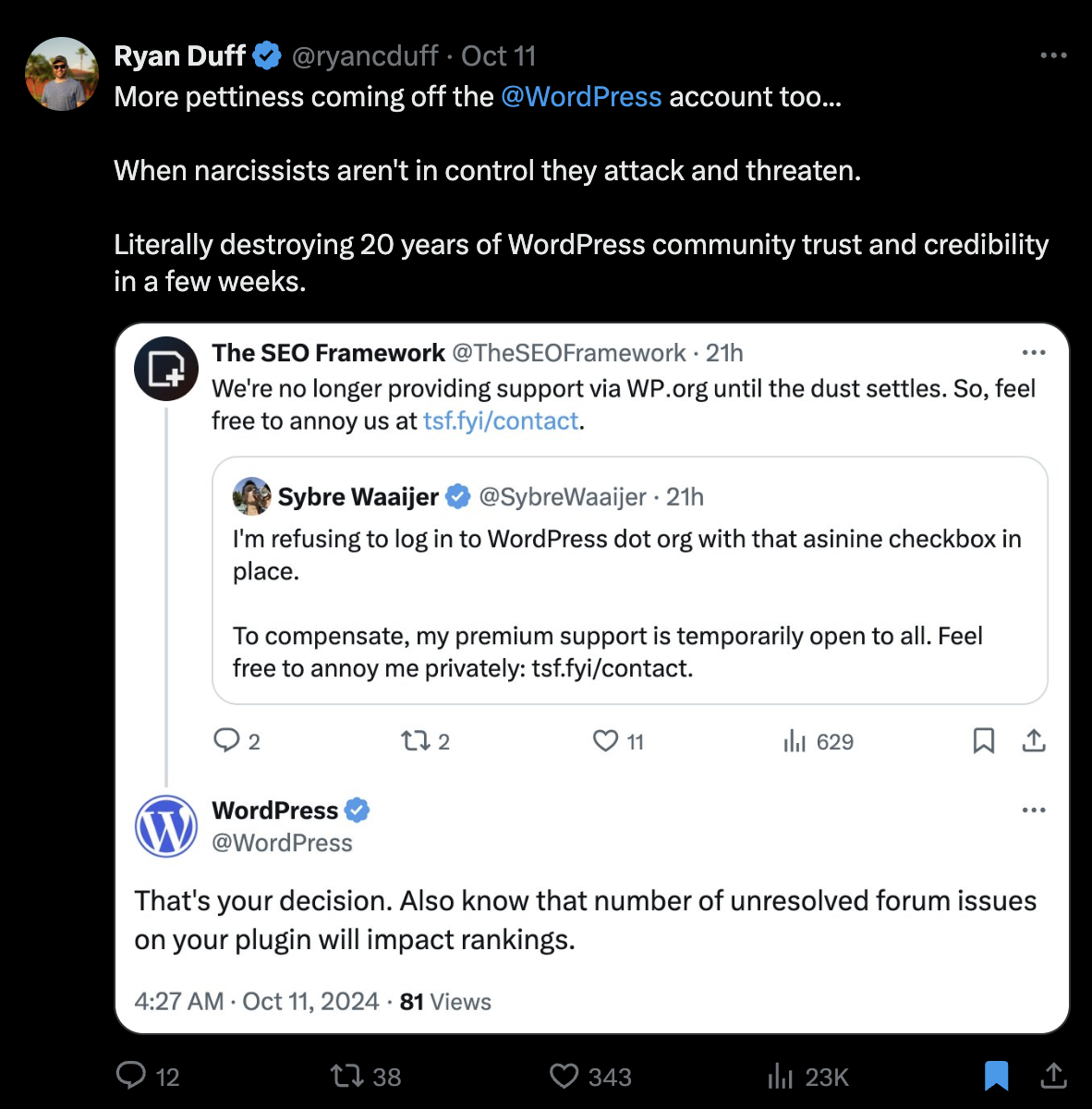 WordPress social media post about open source and community participation